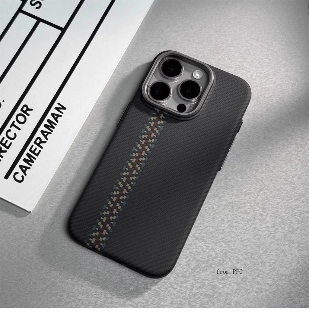 Carbon Fibre Magnetic Phone Case 16 Cover for iPhone 15 14 Pro Max Wireless Charging MagSafe Shell Alloy Camera Ring Armor Funda