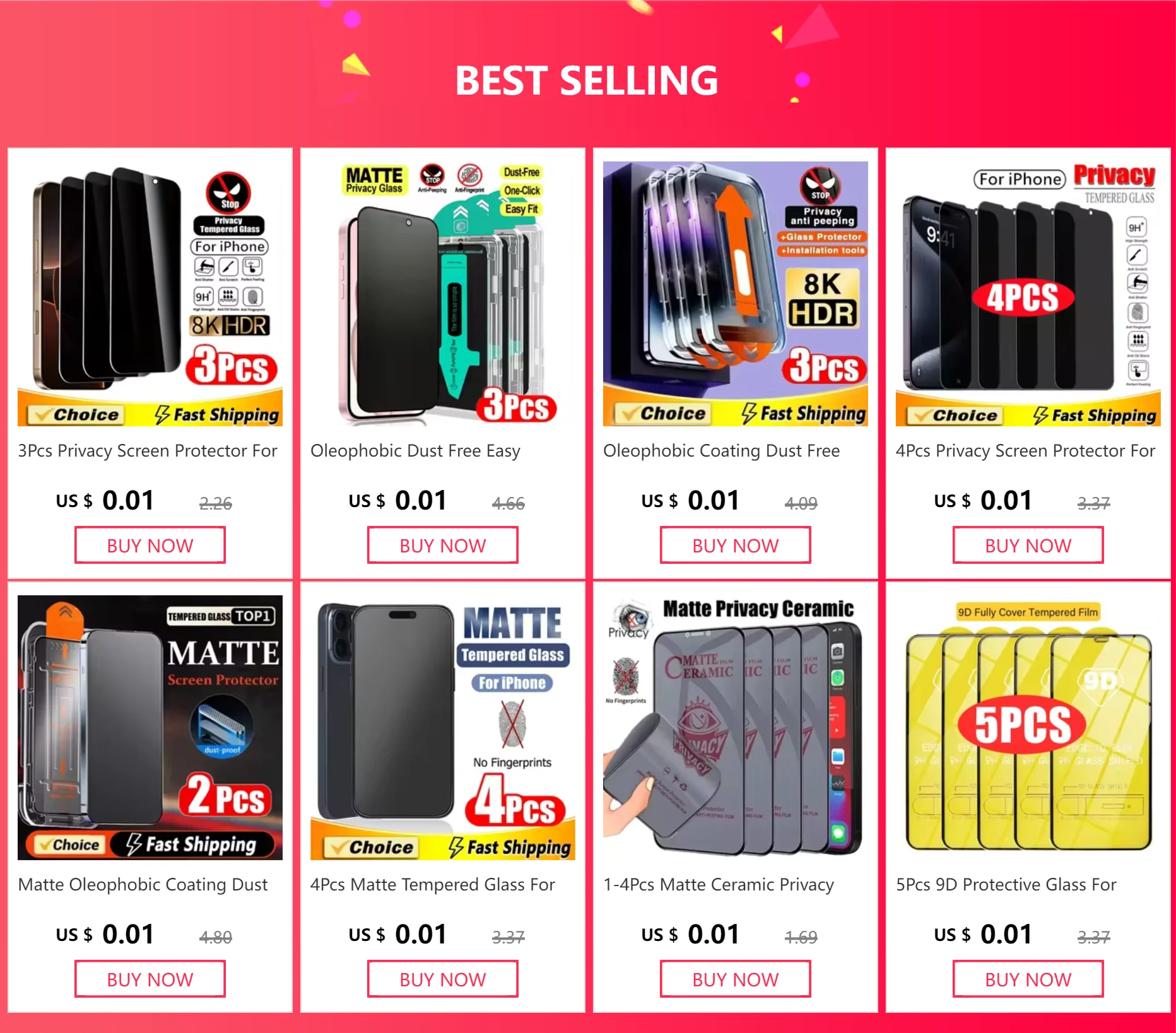 4er-Set mattes Panzerglas für iPhone